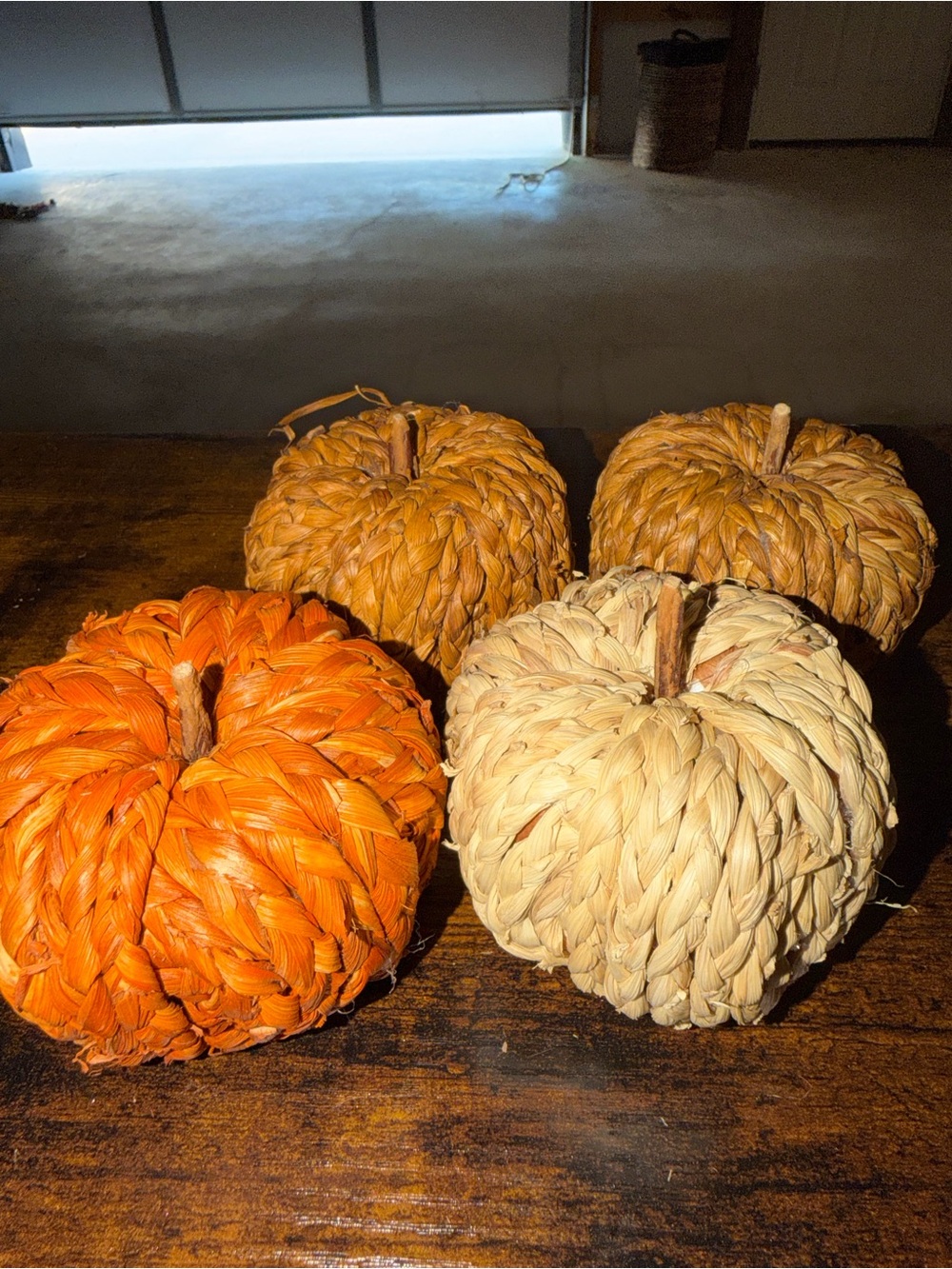 Set of 4 Braided Decorative Pumpkins - Orange & Natural